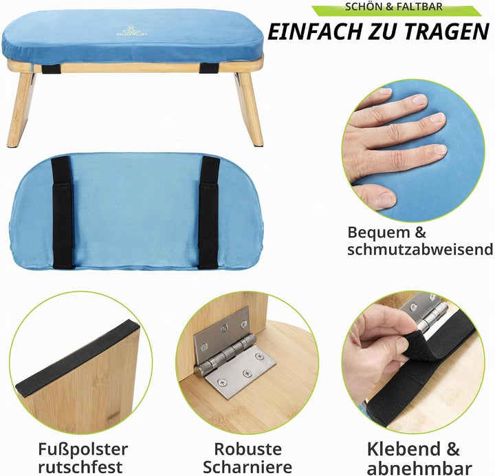 Meditationsbank Klappbar, Ergonomischer Bambus Yoga Hocker, Meditationshocker mit Kissen, Tragbarer