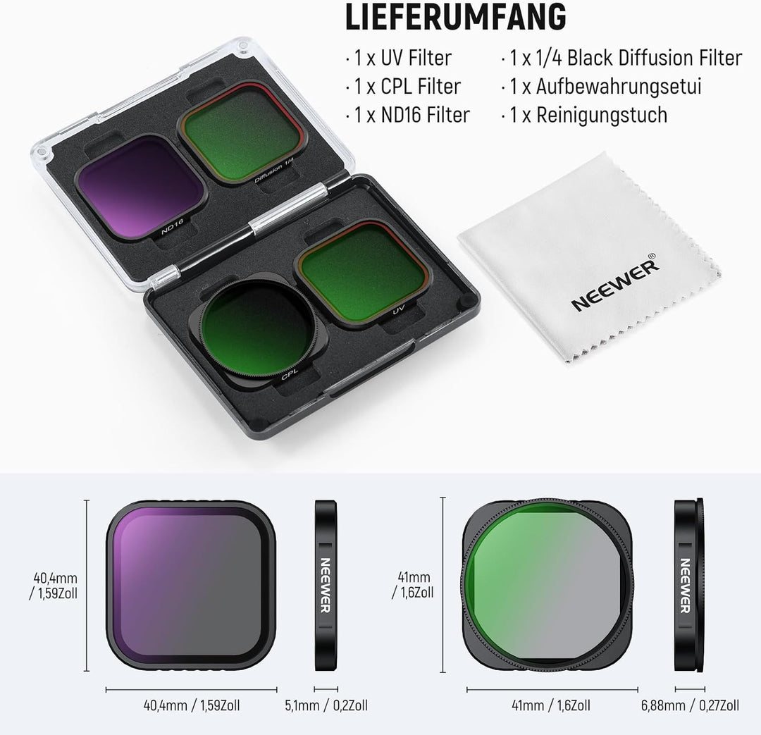 NEEWER ND Filter Kompatibel mit Insta 360 Ace Pro Insta360 Ace Pro 2, CPL/UV/Black Diffusion 1/4/ND1