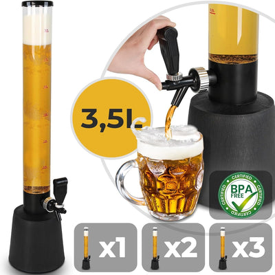 Jago® Biersäule mit Zapfhahn - 3.5L Volumen, 90cm hoch, Füllstandsanzeige, mit Ständer, BPA-frei, LF