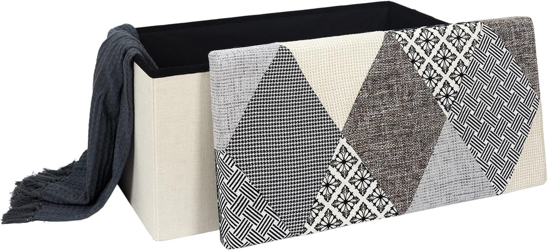 HOME DECO FACTORY Chest, Bench, Patchwork, Grey, Bench, Foldable, for Living Room, Bedroom, Dining R