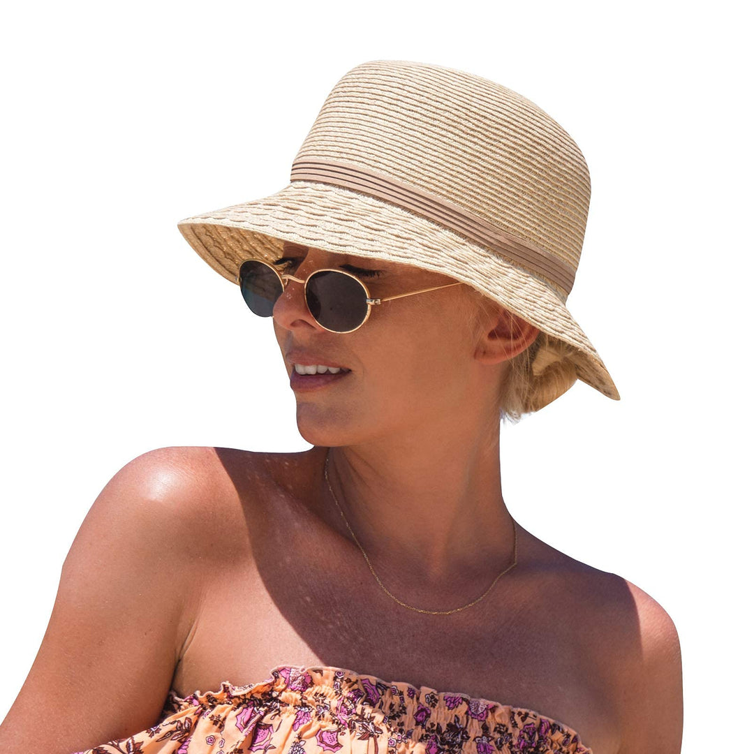 Comhats Damen Sonnenhut Faltbarer Strohhut für am Strand UV Schutz Sommerhut 92567_Beige L, 92567_Be