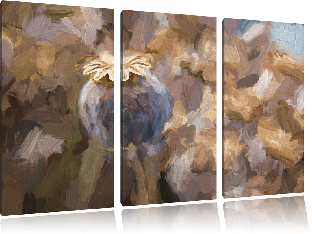 Pixxprint Mohnkapsel der Mohnblume Kunst als Leinwandbild/Grösse: 3 Teilig (120x80 cm) cm/Wandbild/K