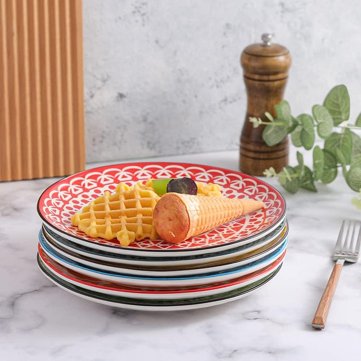 AHX Teller Set - Dessertteller Frühstücksteller- Flache Kuchenteller Salatteller 6er Set - Porzellan