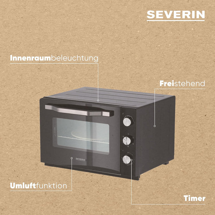 SEVERIN XXL Back- und Toastofen mit Umluftfunktion, Backofen mit Grillrost, Backblech, Drehspiess un