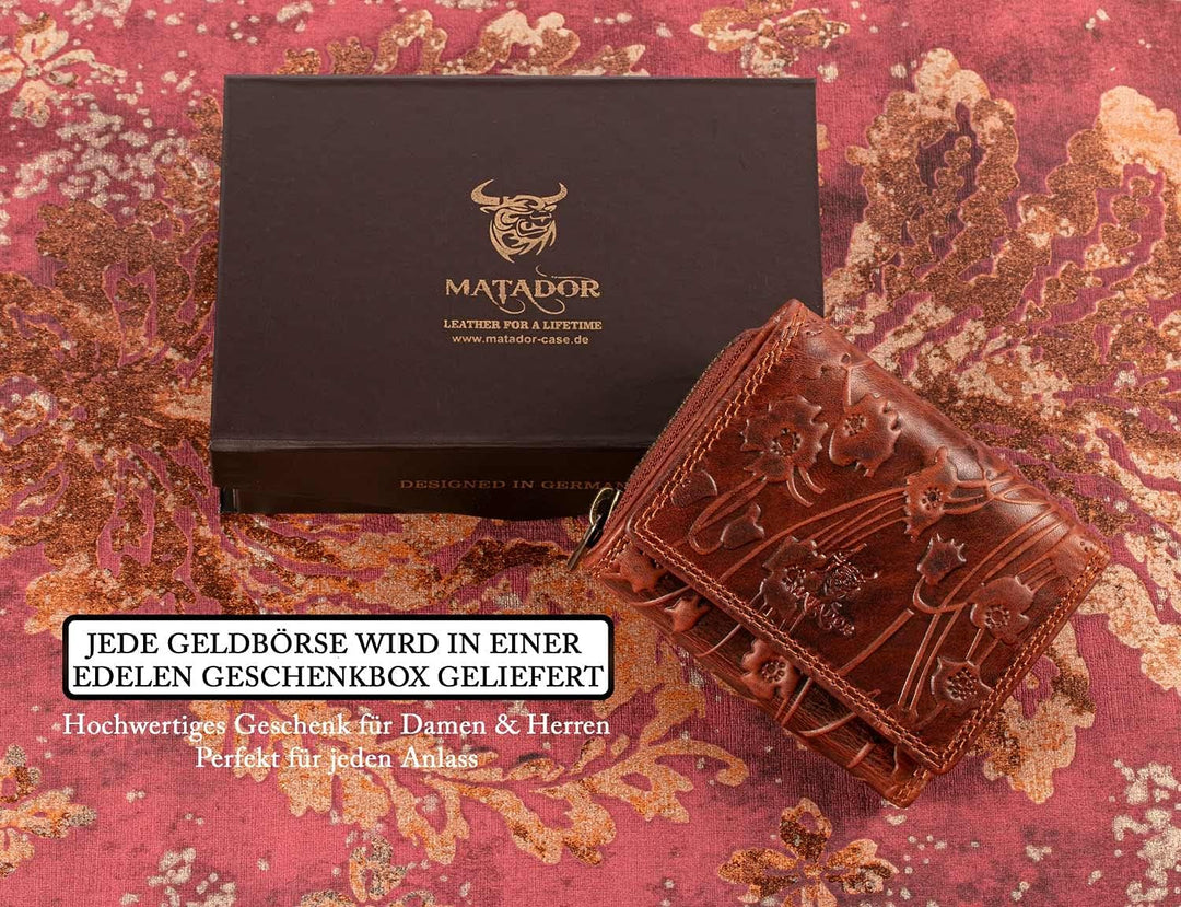 MATADOR 558 Klein Geldbörse Braun Blumen, Braun Blumen