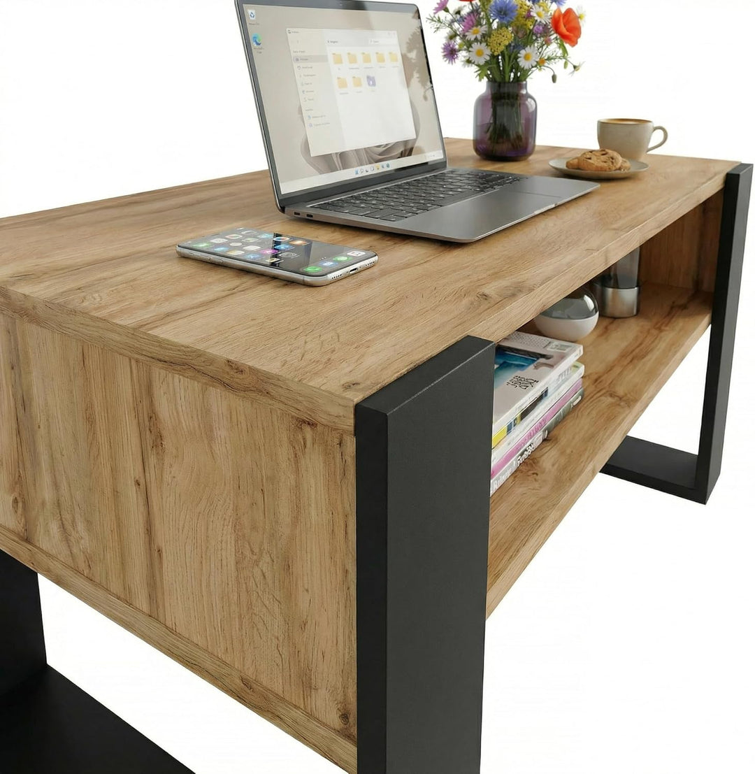 Couchtisch 92×53.6 cm – Wohnzimmertisch aus Holzwerkstoff, Stabiler & moderner Kaffeetisch mit zusät