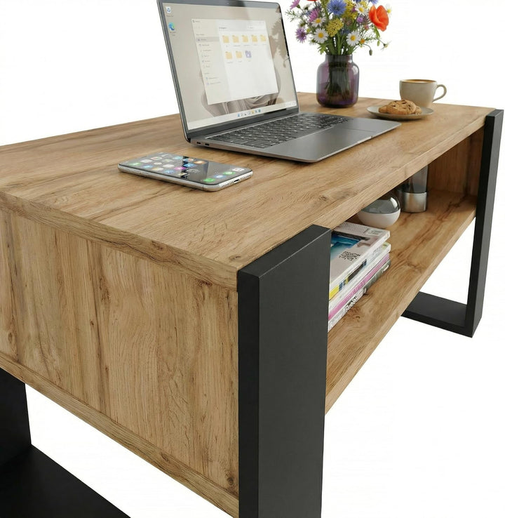 Couchtisch 92×53.6 cm – Wohnzimmertisch aus Holzwerkstoff, Stabiler & moderner Kaffeetisch mit zusät