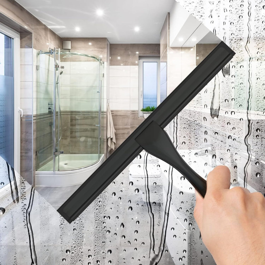 Duschabzieher Schwarz Edelstahl 25 cm - mit 2 Ersatzgummiabzieher, Abzieher Dusche mit Halterung, Fe