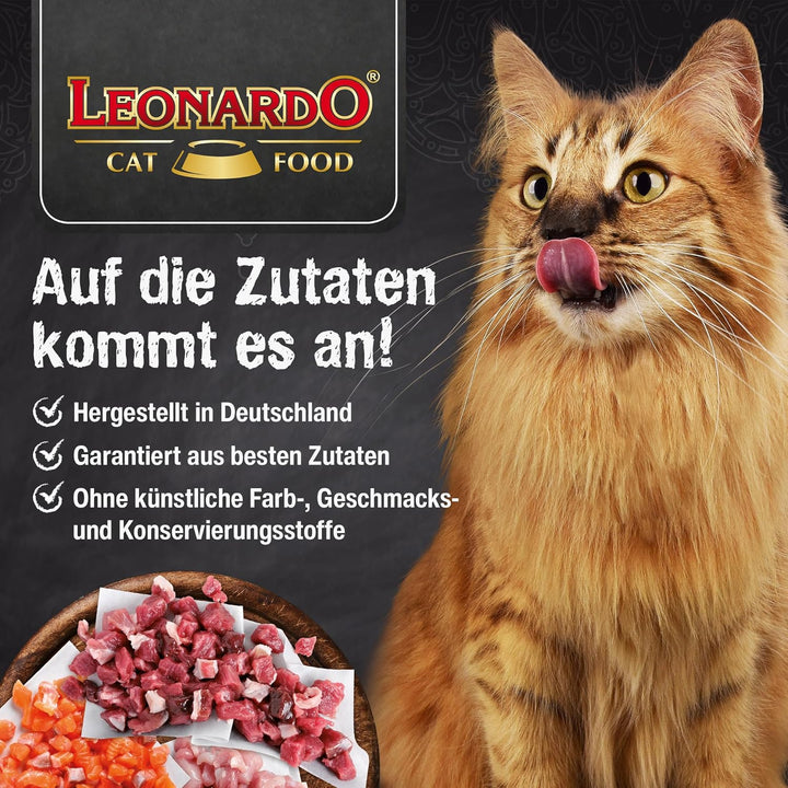 LEONARDO Nassfutter für Katzen, Geflügel pur, 6X 800g Dose, Katzenfutter getreidefrei, Alleinfutter,