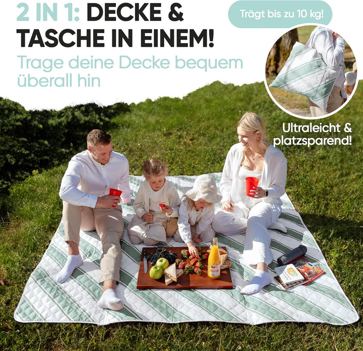 Picknickdecke wasserdicht 150x200cm isoliert & gepolstert - Stranddecke sandfrei – ideal für Camping