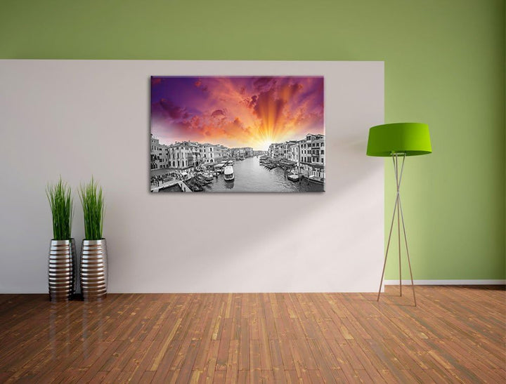 altmodische Wasserstrasse in Venedig schwarz/weiss Format: 100x70 auf Leinwand, XXL riesige Bilder f