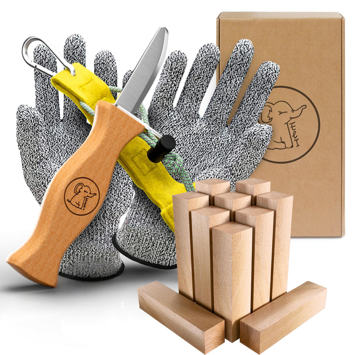 Eli® Schnitzmesser für Kinder mit Schnitzholz und Filztasche ab 6 Jahre Gelb mit Schnitzholz, Gelb m