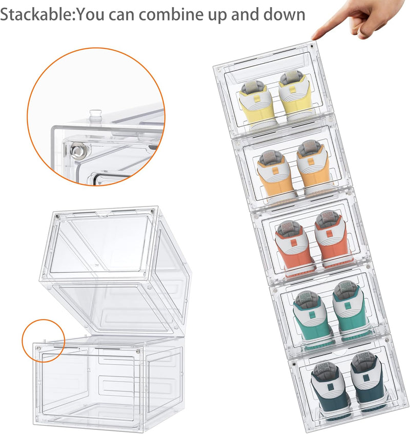 HOMIDEC Schuhboxen Stapelbar Transparent, 12 Stück Hartplastik Schuhkarton mit Deckel, Schuhaufbewah