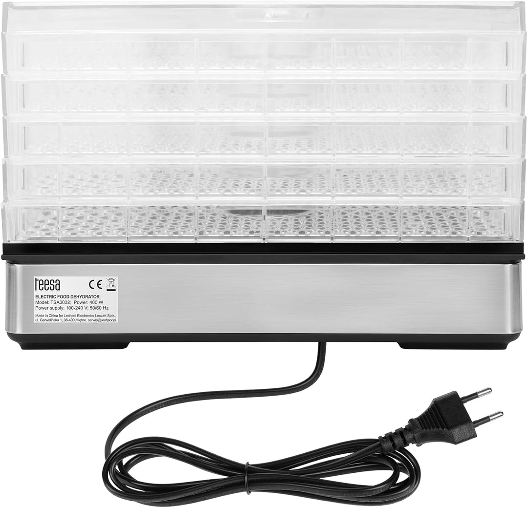 Teesa Pilztrockner Gemüse Obst Leistung 400W 5 Klar Sit LCD Display Thermokreislauf Temperaturregelu