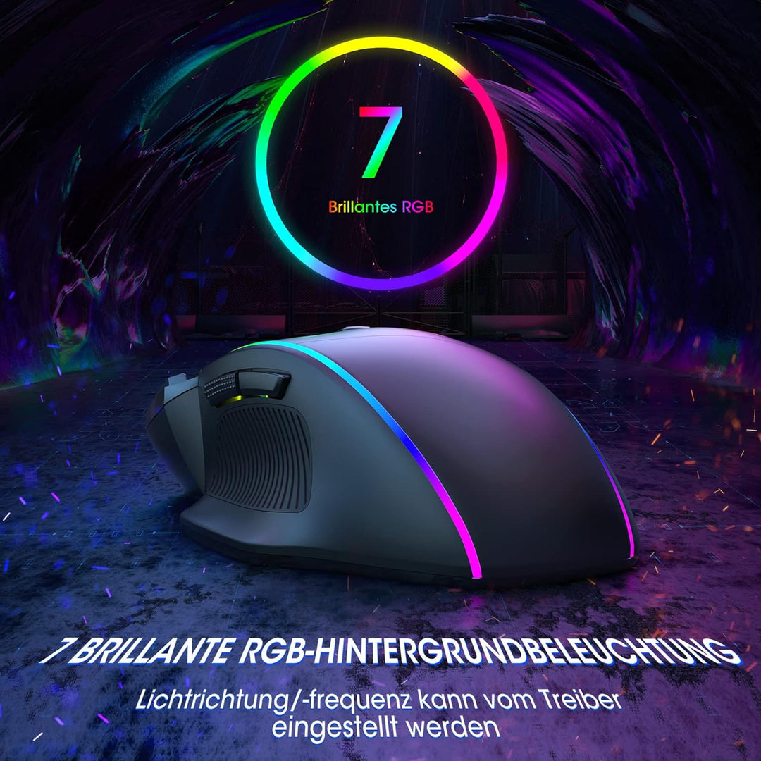 Gaming Maus, Gaming Mouse mit 8 Programmierbare Tasten und Einstellbar 8000 DPI, RGB Beleuchtung PC