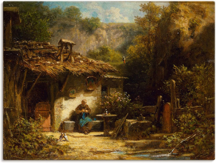 ARTland Leinwandbilder Wandbild Bild auf Leinwand 60x45 cm Wanddeko Garten Hütte Pflanzen Eremit Sit