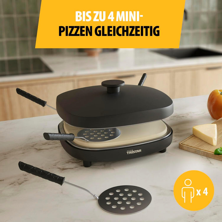 Tristar Pizza Family 4 Pizza Maker, 25x25 cm, 900 W, Für 4 Personen, PFAS-freie Keramikbeschichtung,