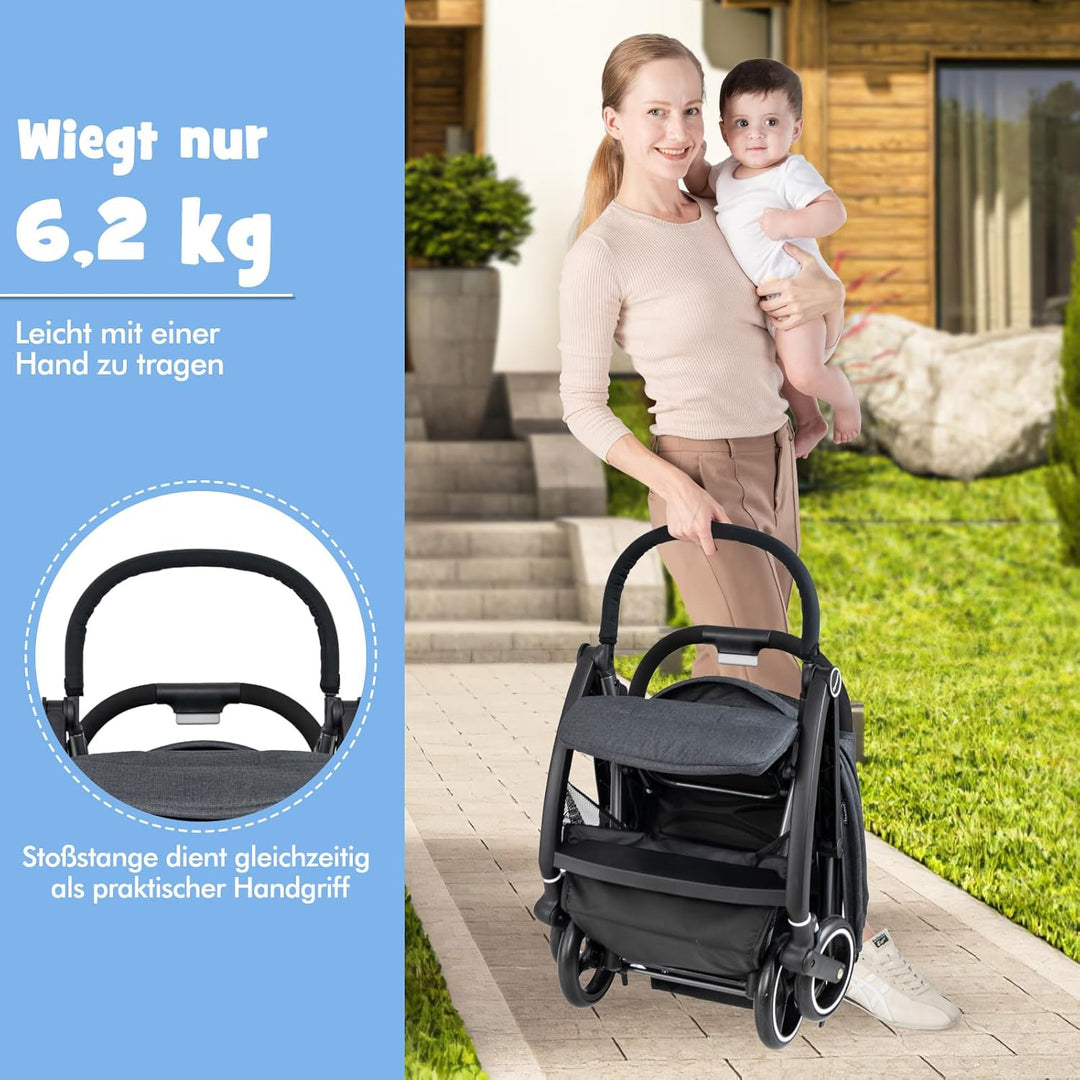 DREAMADE Kinderwagen, Buggy faltbar & tragbar mit verstellbarer Rückenlehne, Reisebuggy mit EVA-Räde