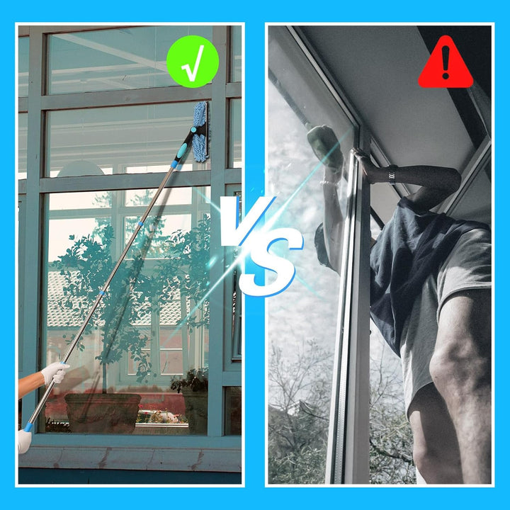 Terafeels 170cm Teleskop Fensterwischer Abzieher Set, 2 in 1 Teleskopstange Fensterreinigung ür Inne