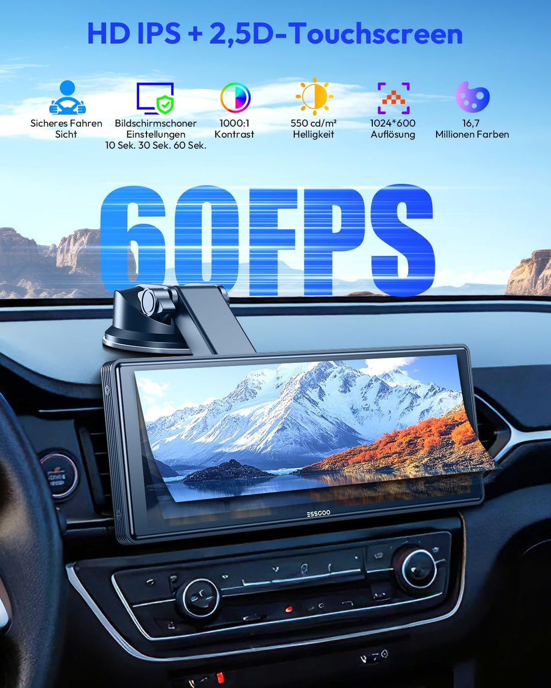 ESSGOO Carplay Android Auto Display,10.26 Zoll Apple Carplay Bildschirm für AirPlay/Mirror Link,Car