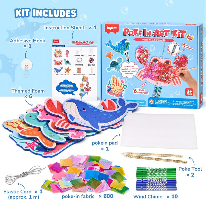 JoyCat Poke Art Basteln Kinder, Windspiel mit Meerestieren, 3D Bastelset mit klingenden Windspielele
