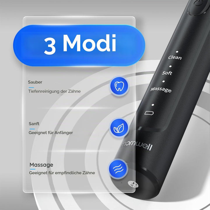 Mornwell Elektrische Zahnbürste Rotierende Zahnbürsten 3 Modi Wiederaufladbare Spin-Zahnbürsten mit