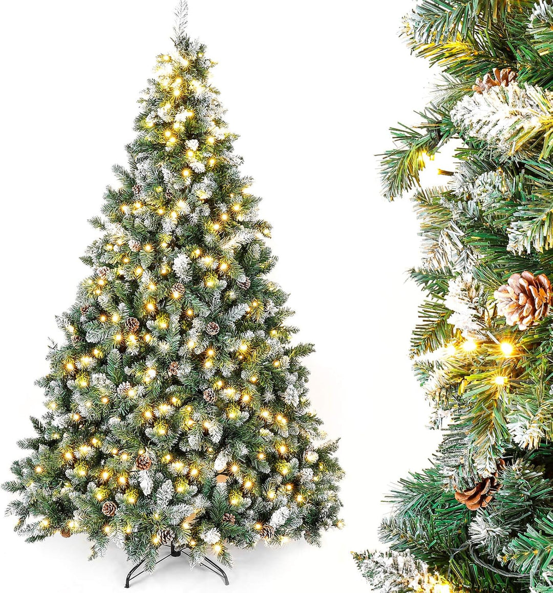 Yorbay künstlicher Weihnachtsbaum mit Beleuchtung weiss Schnee LED Tannenbaum für Weihnachten-Dekora