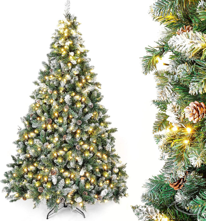 Yorbay künstlicher Weihnachtsbaum mit Beleuchtung weiss Schnee LED Tannenbaum für Weihnachten-Dekora