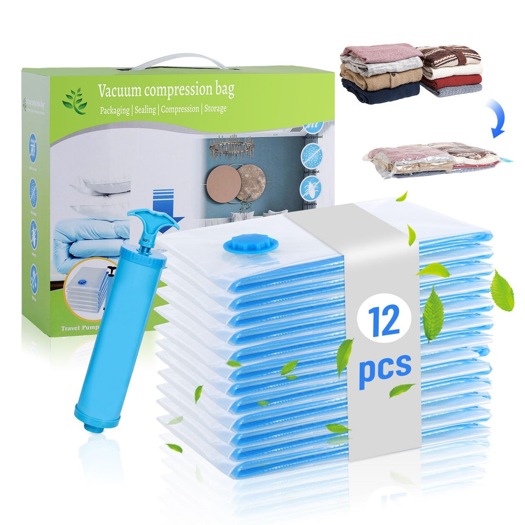 12er Set Vakuumbeutel für Kleidung - 60x40cm, 80% Platz Sparen Vakuum Kleiderbeutel PA & PE Material