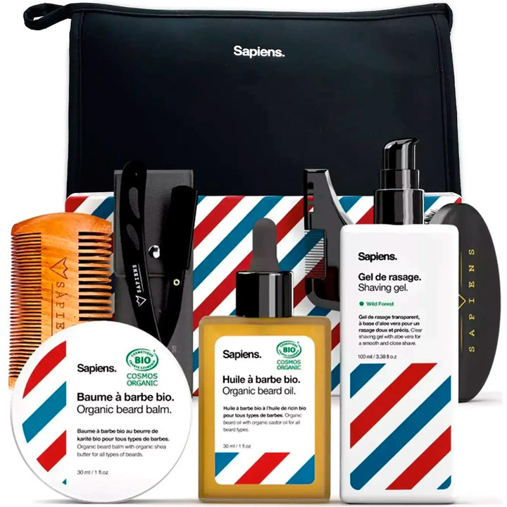 Bartpflege Set für Männer Sapiens BarberShop - Bart Set Herren mit Bio Bart Öl, Bio Bart Balsam, Ras