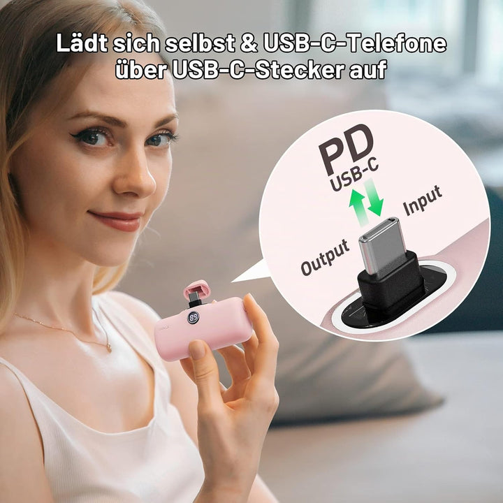 iWALK Powerbank 4800mAh,USB-C Ausgabe &amp; Eingabe, Tragbares Ladegerät, Petit Externer Akku Kompatibel