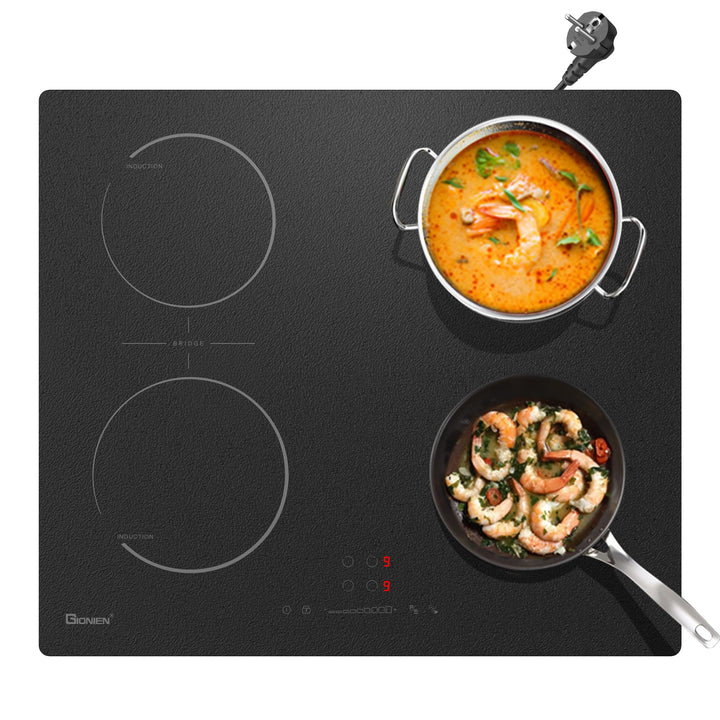 GIONIEN Induktionskochfeld mit Stecker 60cm 16Amp,Integriertes Elektrokochfeld Plug in mit Brückenzo