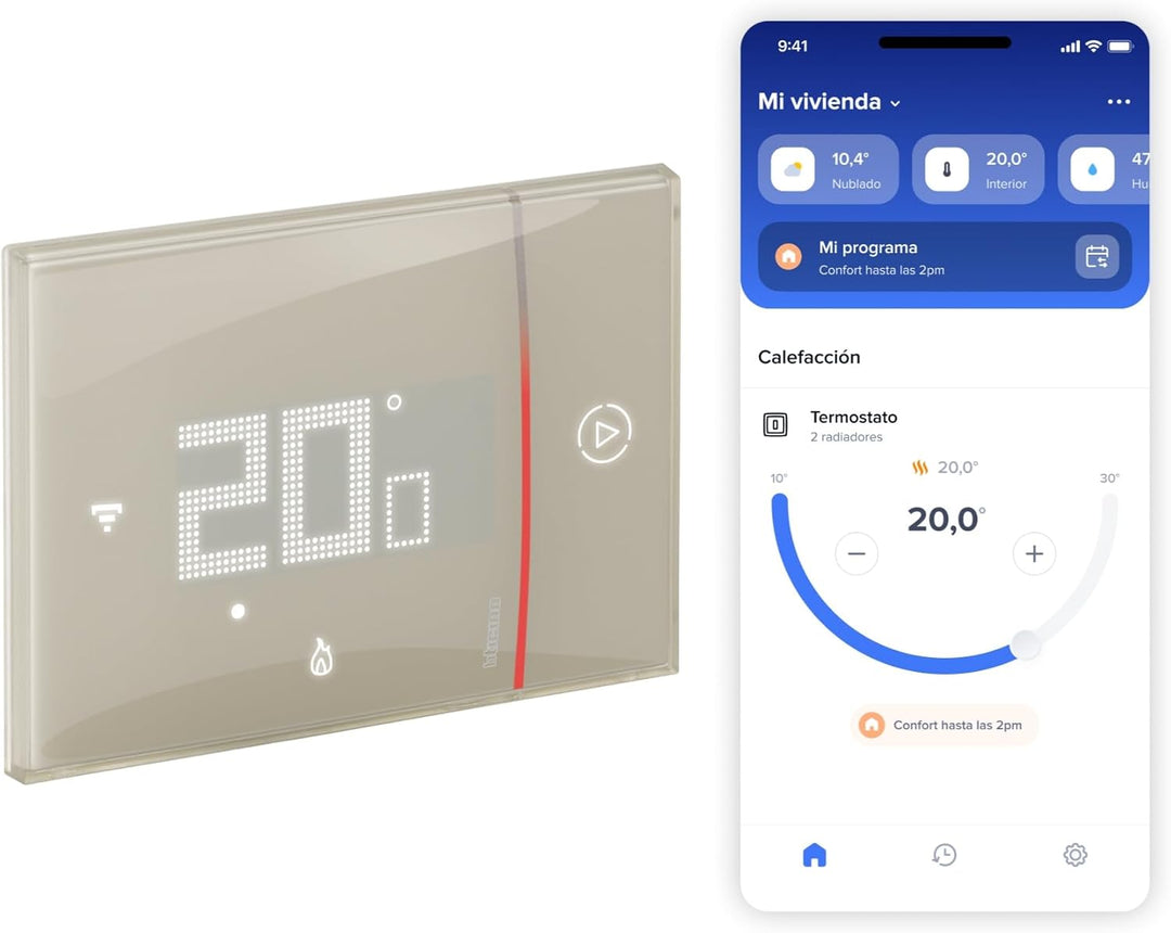 Bticino XM8002E WiFi angeschlossener Thermostat, New Smarther2 mit Netatmo, Sandfarbe, Temperaturreg
