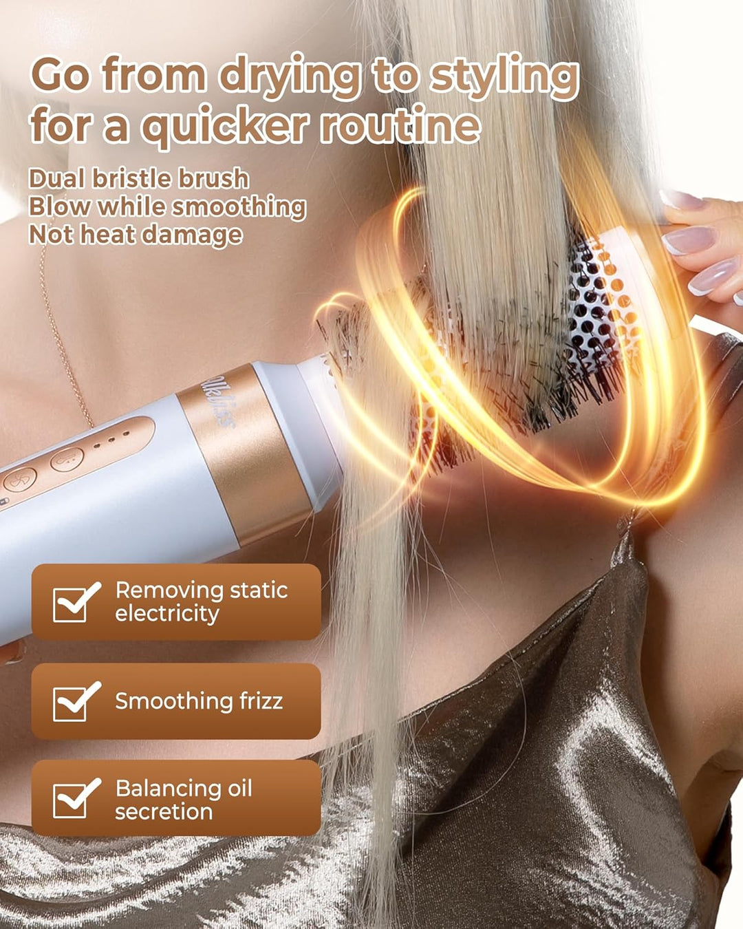 UKLISS Haarstyler 7 in 1, Warmluftbürste 1400W Haartrockner mit Diffusor 110000 U/Min, Rundbürstenfö