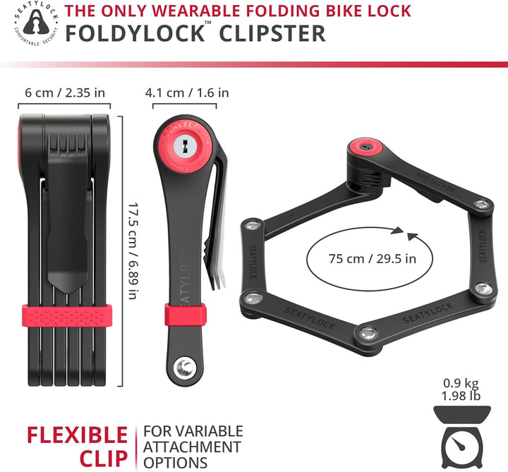 FoldyLock Clipster Faltbares Fahrradschloss – kompaktes, stilles und leichtiges Sicherheitszubehör –