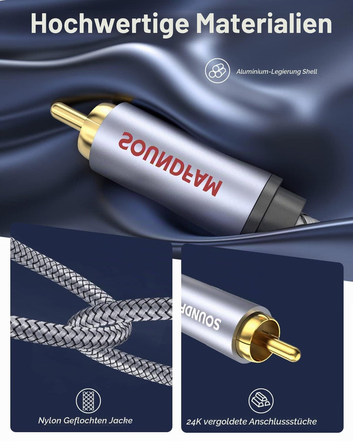 SOUNDFAM Cinch Y Kabel - 2M - Cinch Splitter Kabel 1-Cinch auf 2-Cinch RCA Stereo Audio Kabel für Su