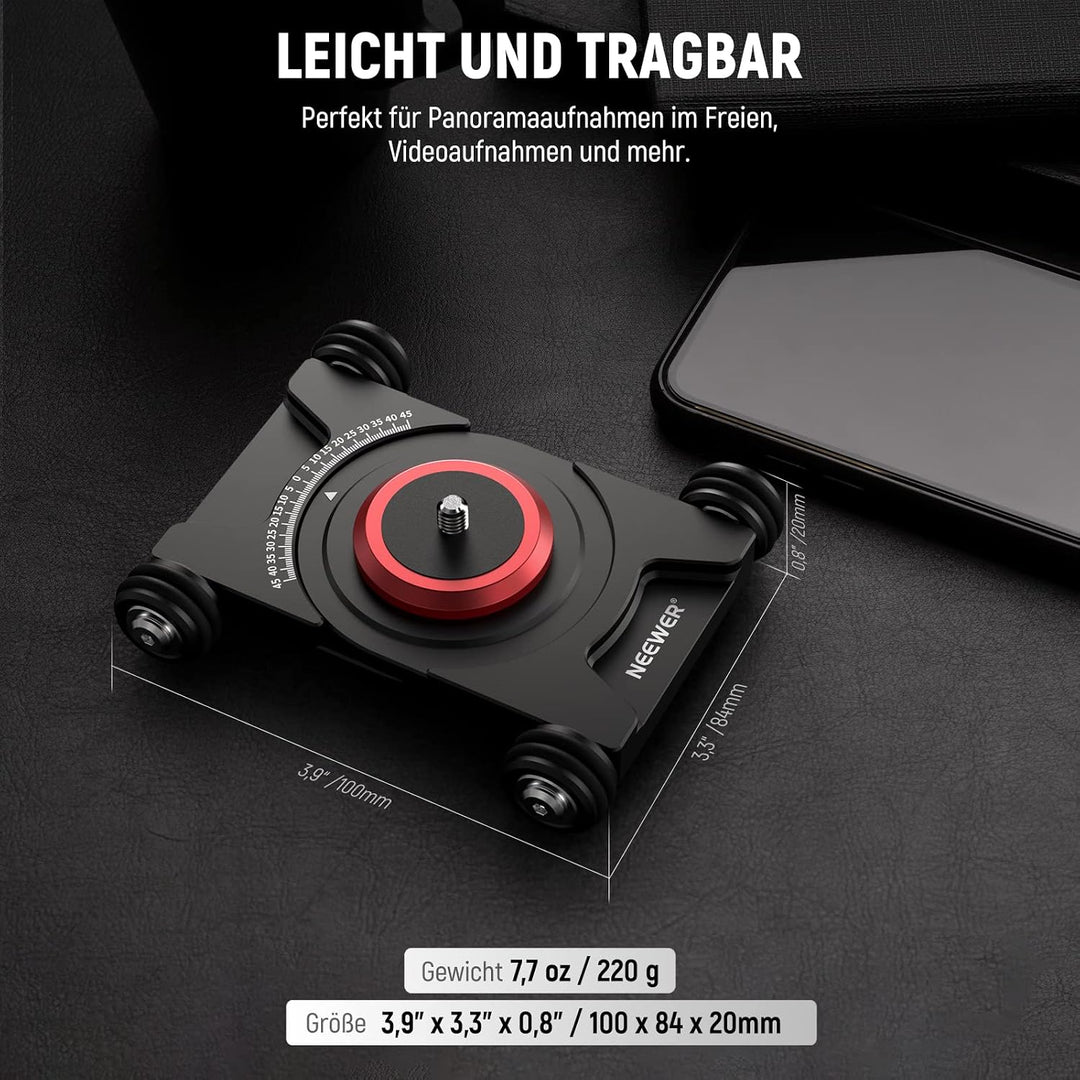 NEEWER Kamera Slider Dolly mit Kugelkopf und Telefonklemme, 4 rädriger Tisch Dolly mit 360° Panorama
