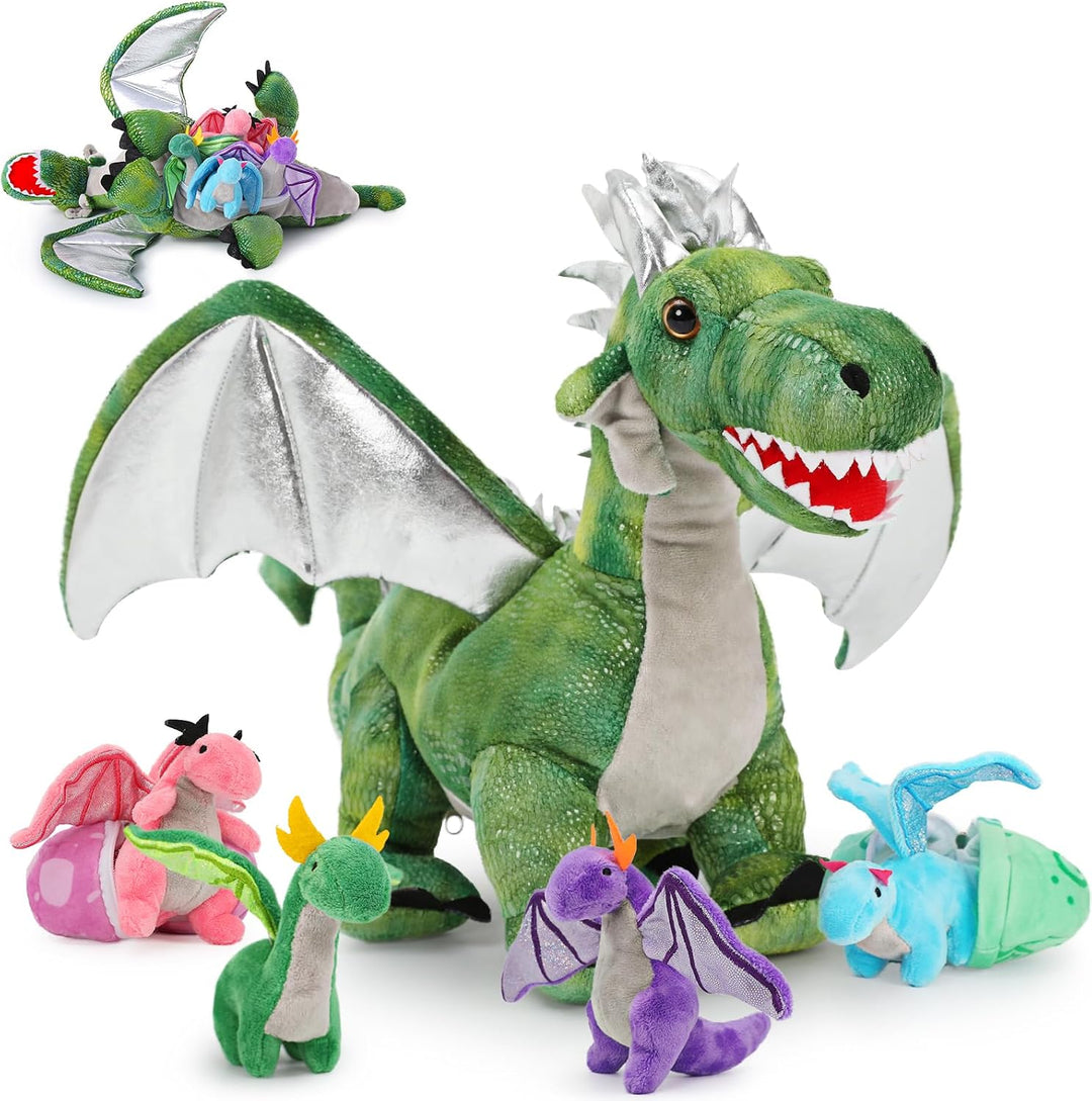 MorisMos 55cm Stehend Drache Kuscheltier mit Baby im Bauch, Grün Gross Plüschdrache Kuscheltiere XXL