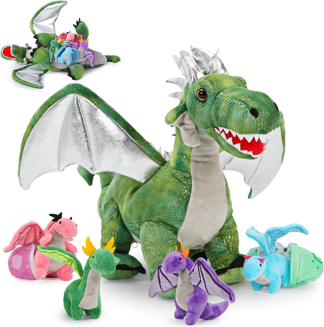 MorisMos 55cm Stehend Drache Kuscheltier mit Baby im Bauch, Grün Gross Plüschdrache Kuscheltiere XXL