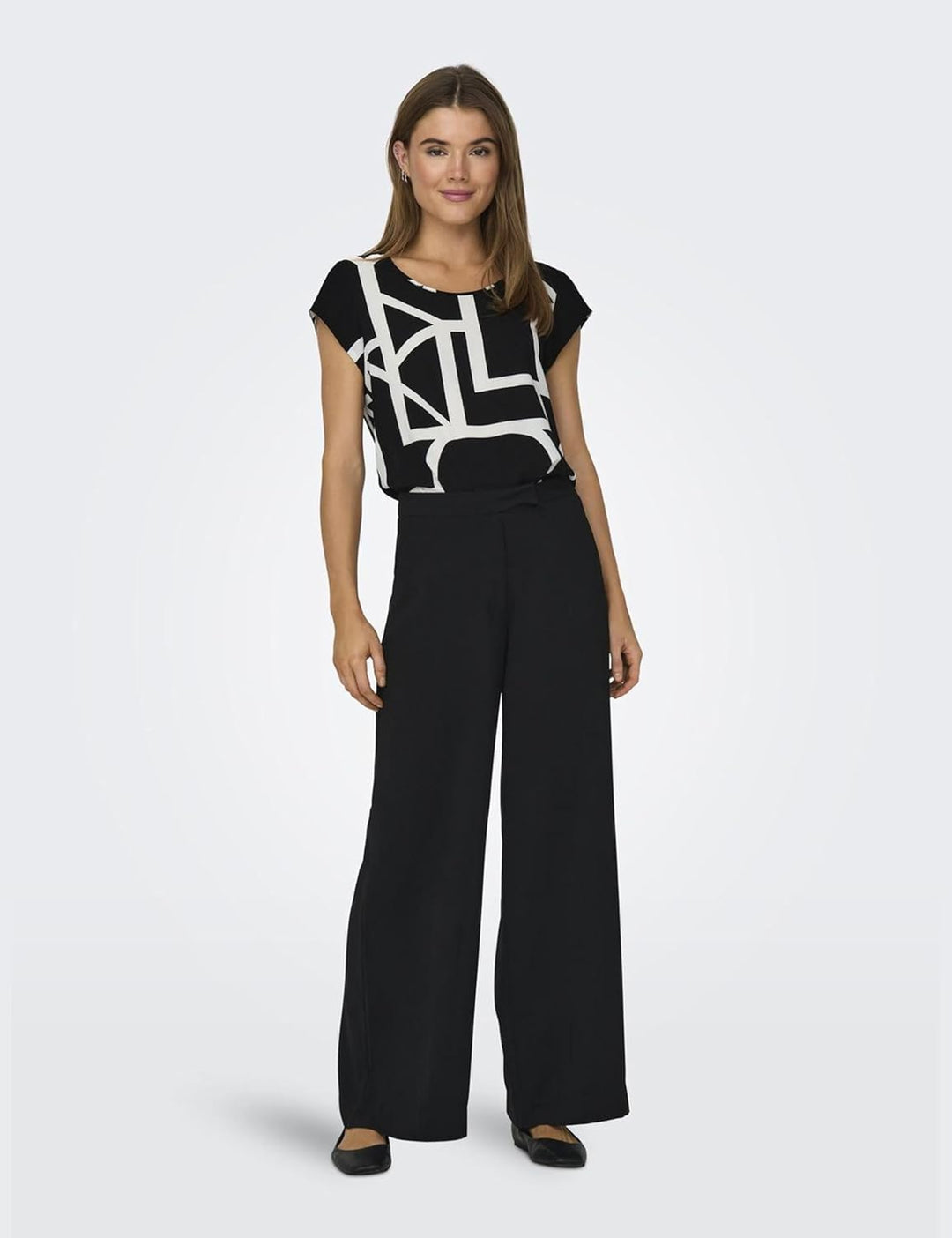 ONLY Vic Short Sleeve Top 34 Black/Aop:maritime Great Logo, 34 Black/Aop:maritime Great Logo
