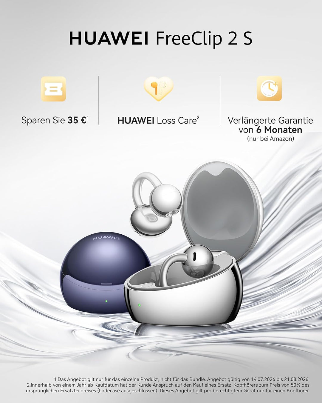 HUAWEI FreeClip 2 S Kabellose Kopfhörer, ganztägiger Komfort, 5,1 g, Blau | Adaptive Open-Ear-Techno
