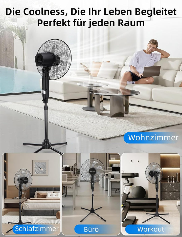 Taylor Swoden Standventilator mit Fernbedienung, Leise, 9h Timer, LED-Anzeige, 7-Flügel, Höhenverste