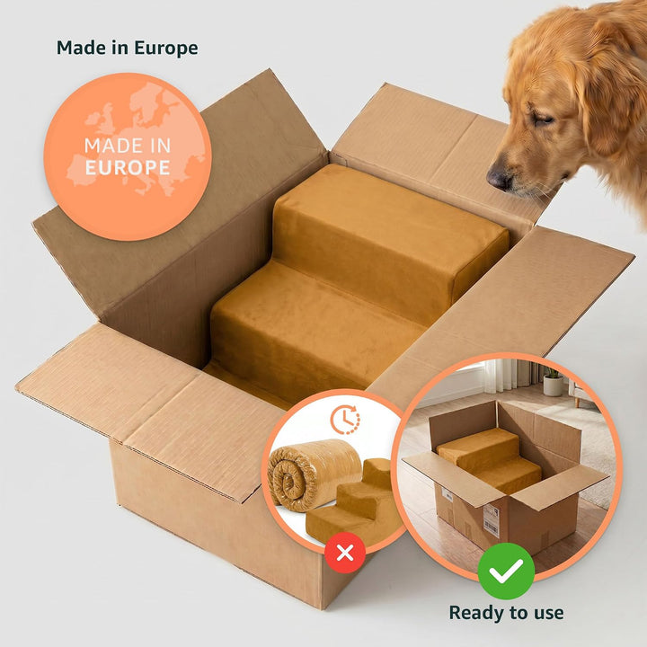 murando Hundetreppe für Kleine Hunde 3 Stufen 30 cm, Samt - Gelb | Haustiertreppe für Bett, Sofa, Be