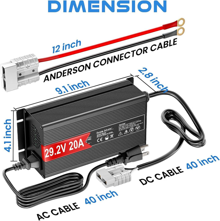 29.2V 20A Lithium Batterieladegerät, LiFePO4 Batterieladegerät AC-DC Smart Charger mit Anderson Conn