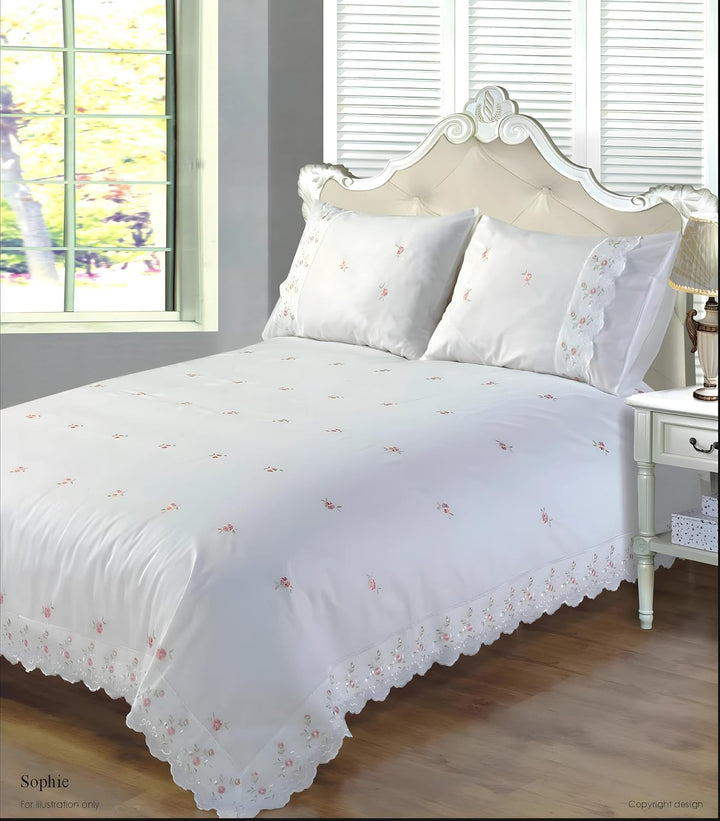 Sophie floralem Spitzenbesatz gesticktes Bettwäscheset, Bettbezug Bettwäsche-Set, Polyester-, weiss,