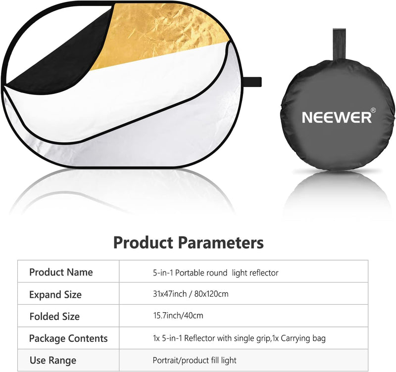 Neewer 5-in-1 Professional Faltbarer Multi Scheiben Oval Licht-Reflektor (80x120 cm (31x47 Zoll)) du