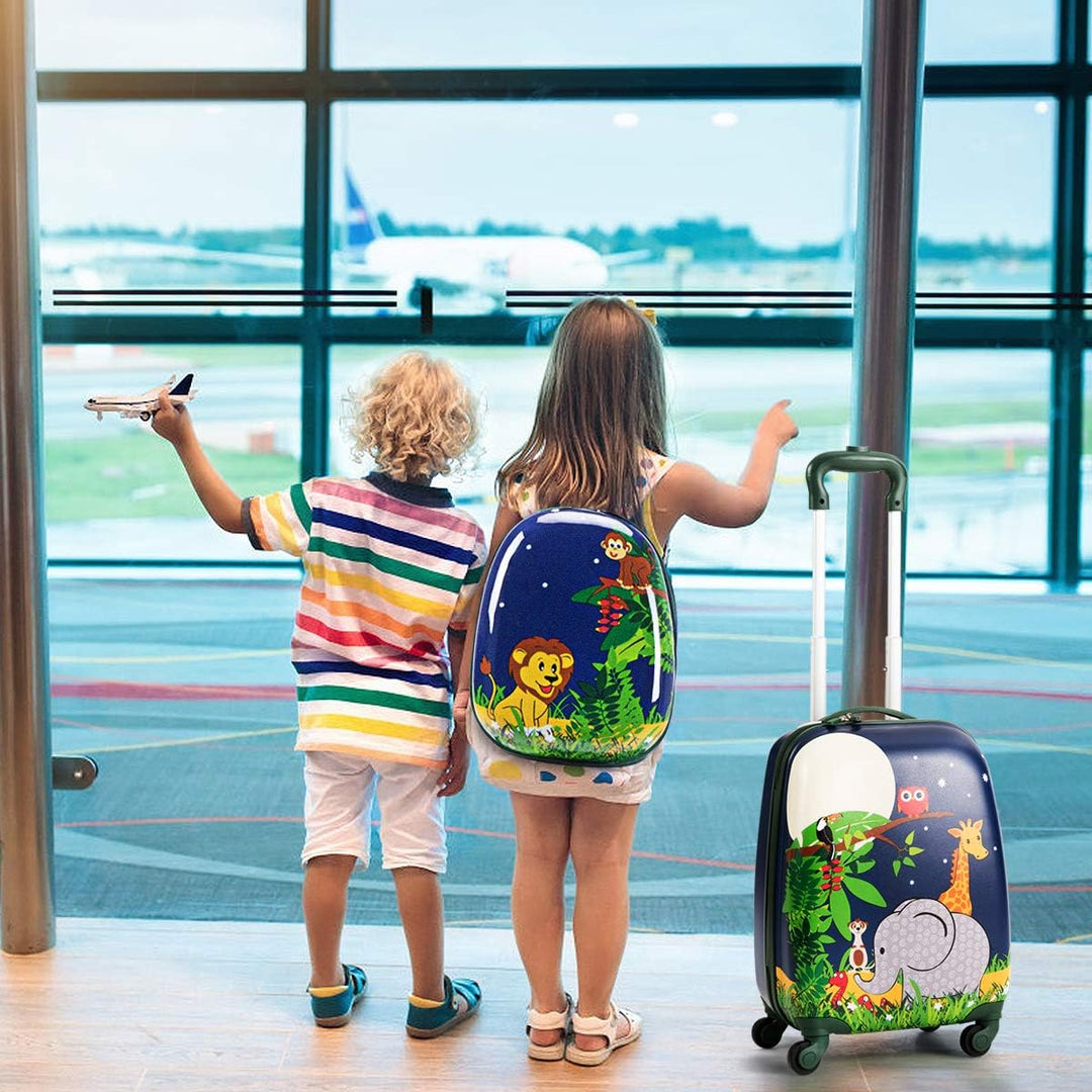 COSTWAY 2tlg Kinderkoffer + Rucksack, Kindertrolley aus Kunststoff, Kindergepäck, Kinder Kofferset H