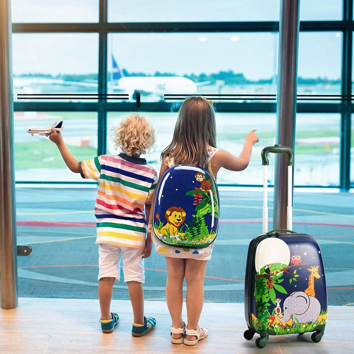 COSTWAY 2tlg Kinderkoffer + Rucksack, Kindertrolley aus Kunststoff, Kindergepäck, Kinder Kofferset H
