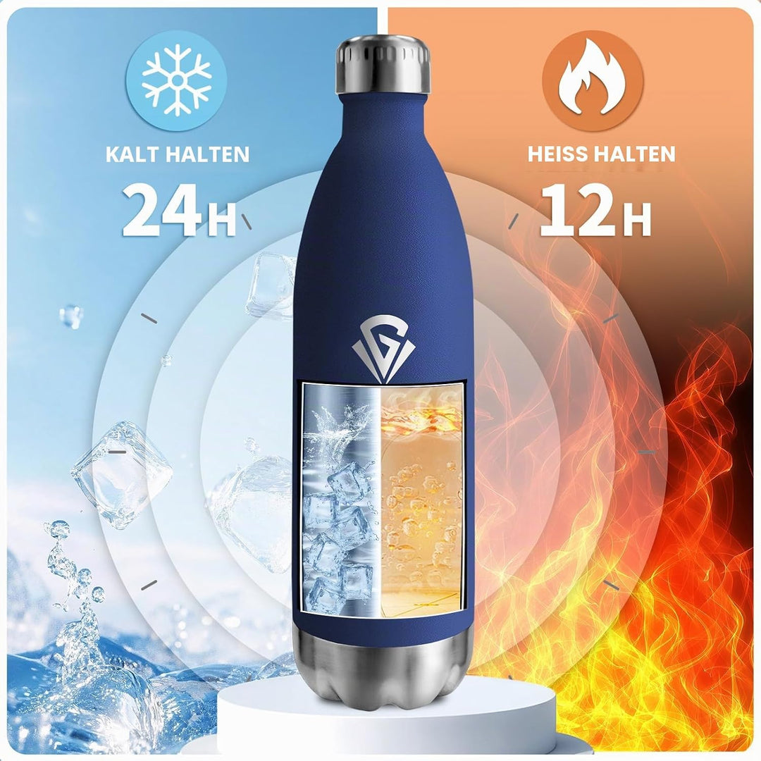 Trinkflasche Edelstahl 1L, BPA-Frei Isolierflasche, Thermosflasche Vakuum Doppelwandig, Trinkflasche