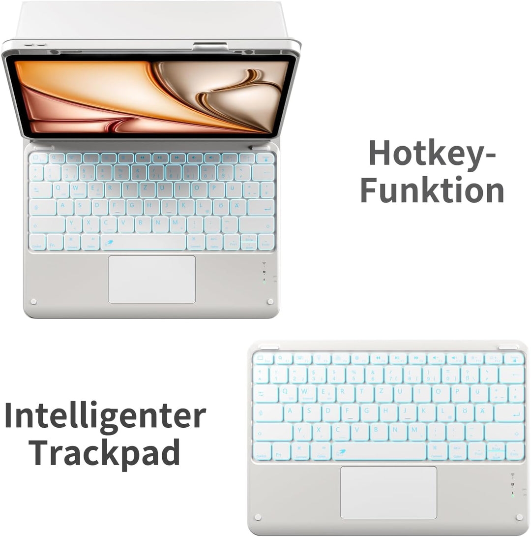 Vobafe Hülle mit Tastatur für iPad Air 13 Zoll 2025 M3/2024 M2, iPad Pro 12.9 (3. 4. 5. 6. Gen), QWE